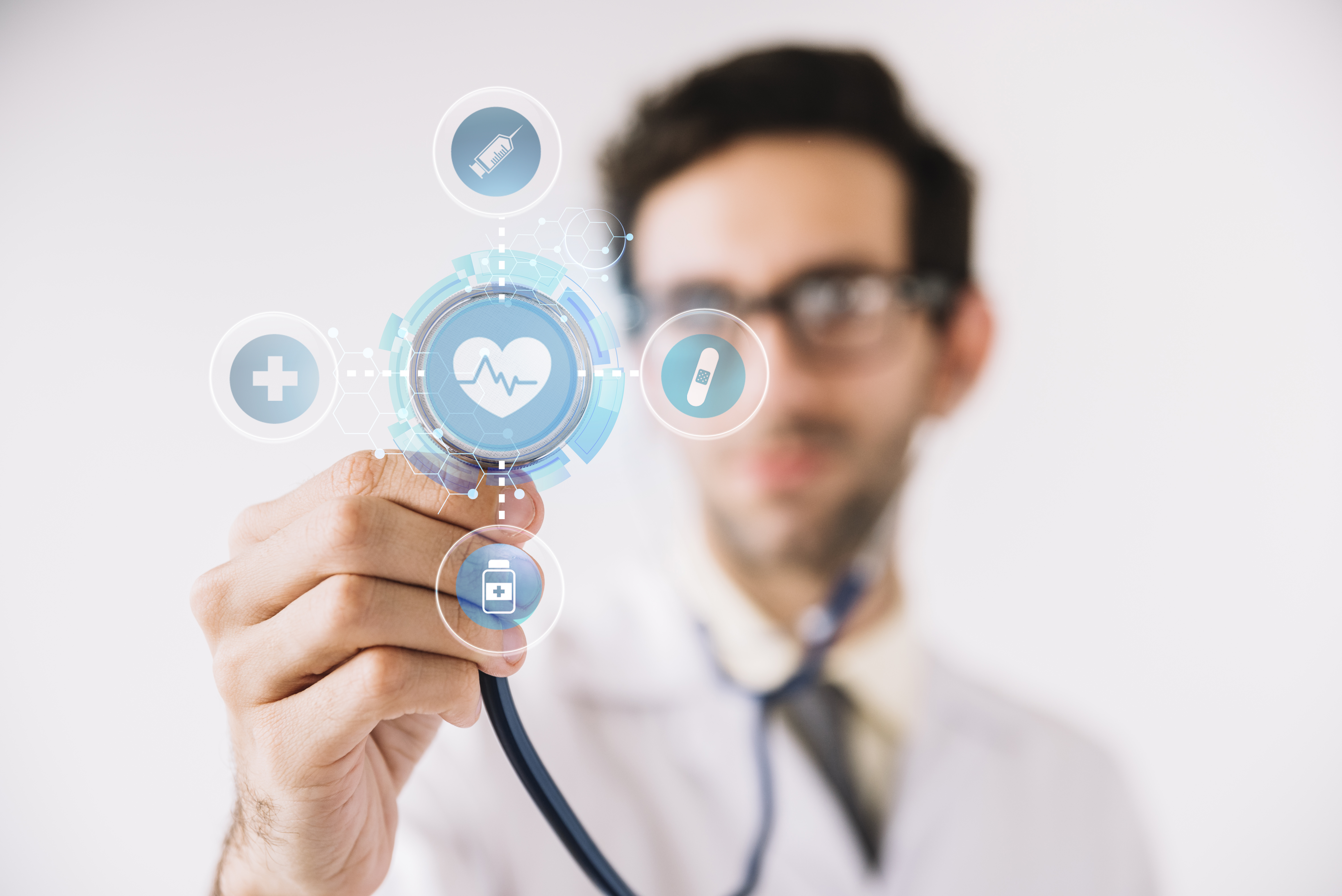 medical banner with doctor holding stethoscope